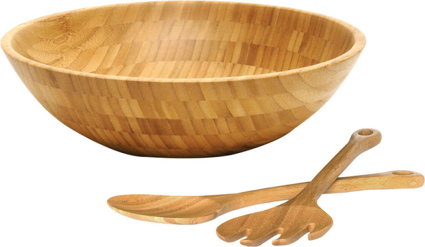 Lipper Bamboo Large Salad Bowl with Servers, 3-Piece Set